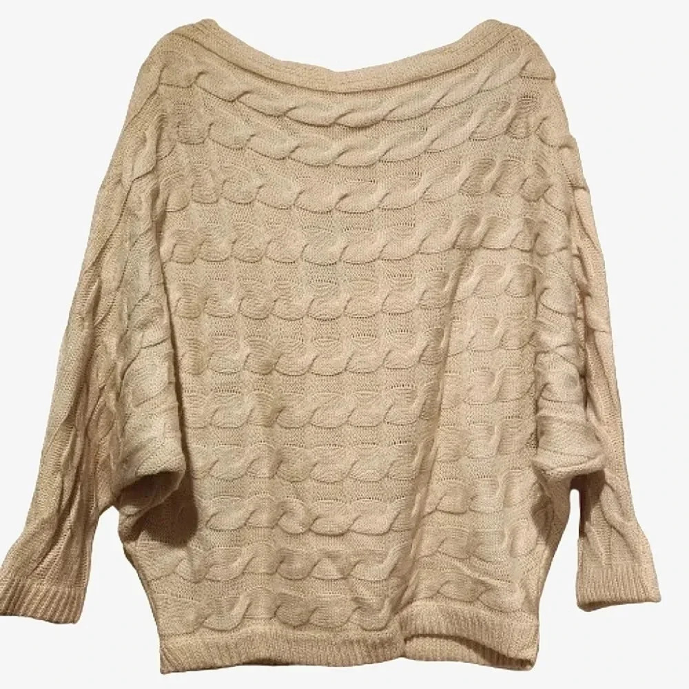 Military Hippie cream cableknit boatnneck mohair sweater Size L/XL
